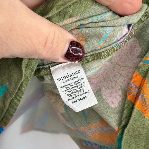 Sundance Catalog Voyage Shirt Green Floral Button Down Extra Small XS Cotton - Picture 8 of 8